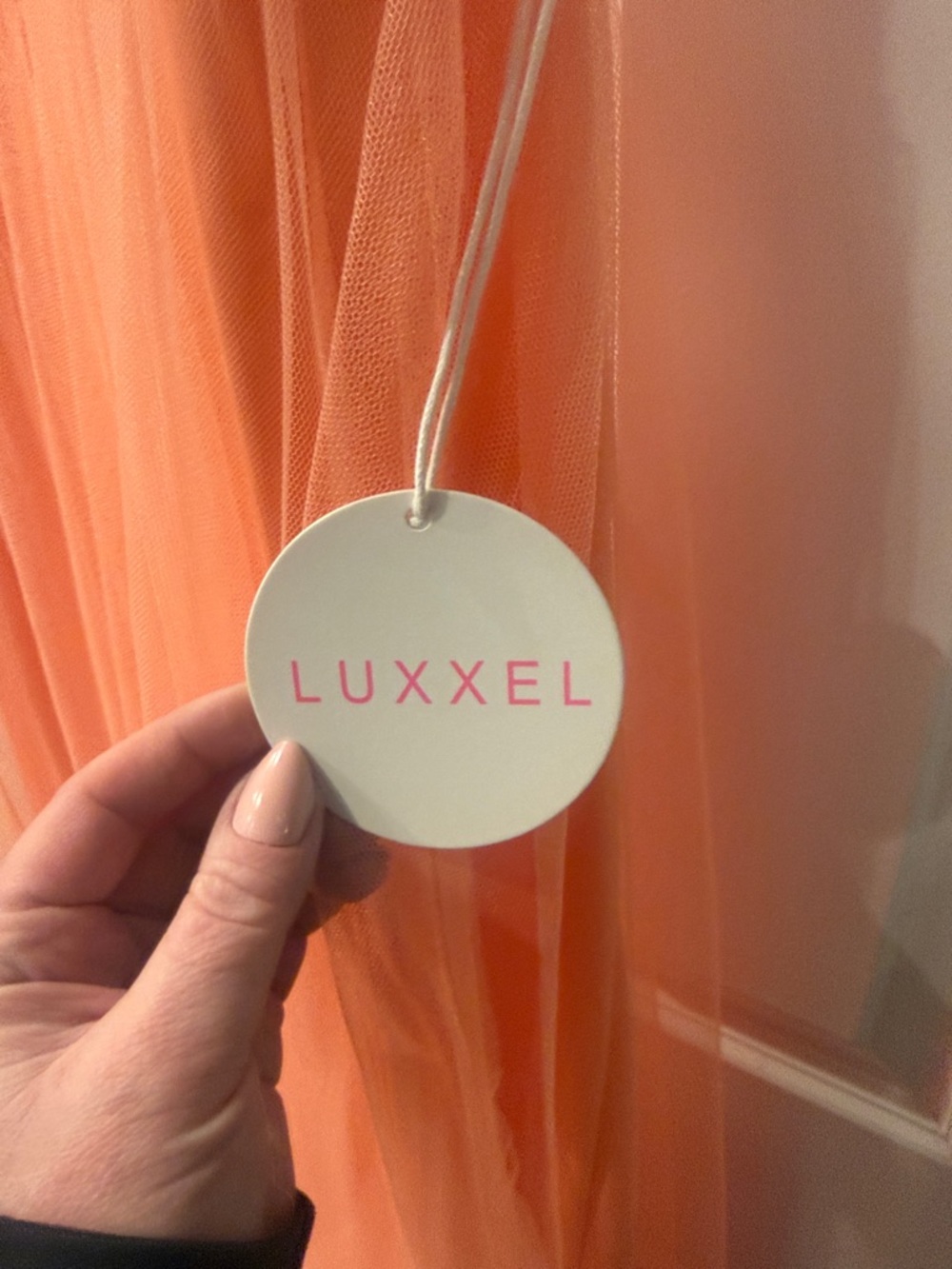 LUXXEL Peach Tulle Maxi Dress NWT Strappy Back Formal Small - Picture 2 of 7